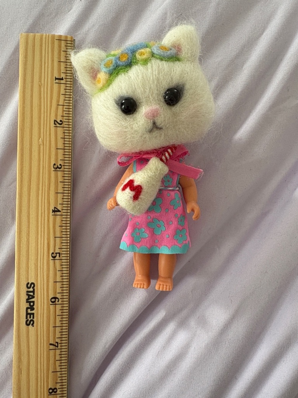 Cute Cat-Head Doll in Pink Floral Dress - Picture 6 of 6